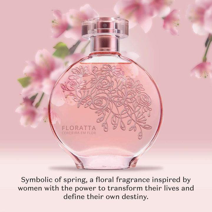 Floratta Cherry Blossom Eau de Toilette by O Boticario | Long Lasting Perfume | Fresh Smelling Floral Perfumes for Women (2.5 fl oz)