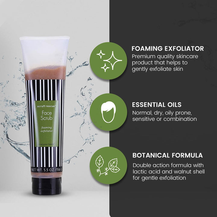 Scruff Rescue Exfoliating Face Scrub For Men - Organic Formula Facial Cleanser - Skin Care for Men - 5.5 Ounces - Natural Ingredients Exoliating Face Wash to Prevent Ingrown Hair - Vegan