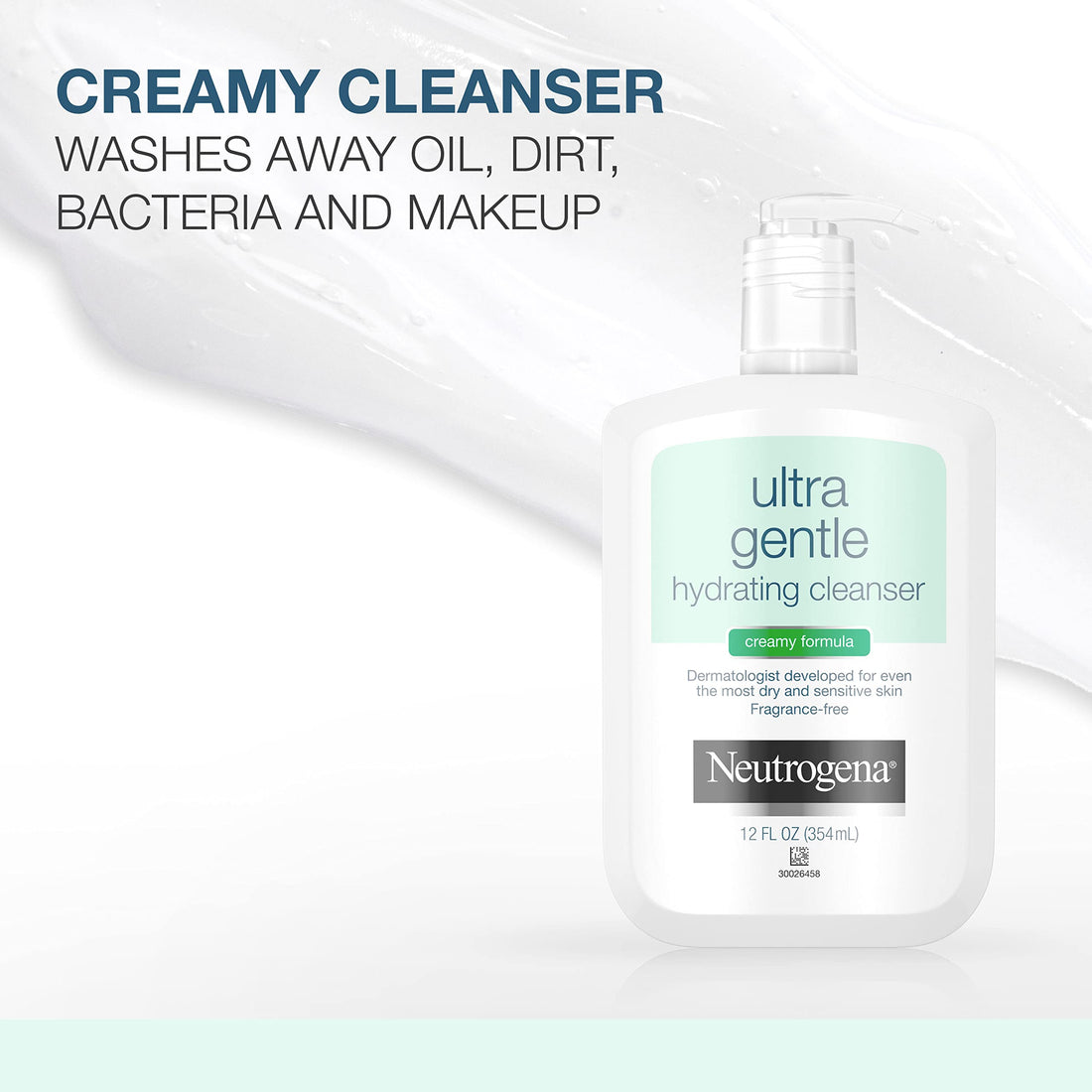 Neutrogena Ultra Gentle Hydrating Facial Cleanser, Non-Foaming Face Wash for Sensitive Skin, Gently Cleanses Face Without Over Drying, Oil-Free, Soap-Free, Fragrance-Free, 12 fl. oz