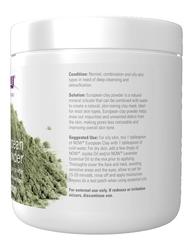 NOW Solutions, European Clay Powder, Pure Powder for a Detox Facial Cleansing Mask, 14-Ounce
