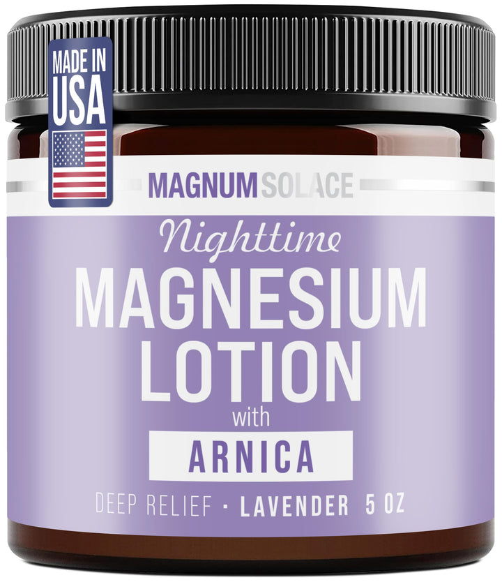 Magnum Solace Nighttime Magnesium Lotion with Arnica – Highly Concentrated Magnesium for Muscles & Joints – Apply to Legs or Feet Before Bed