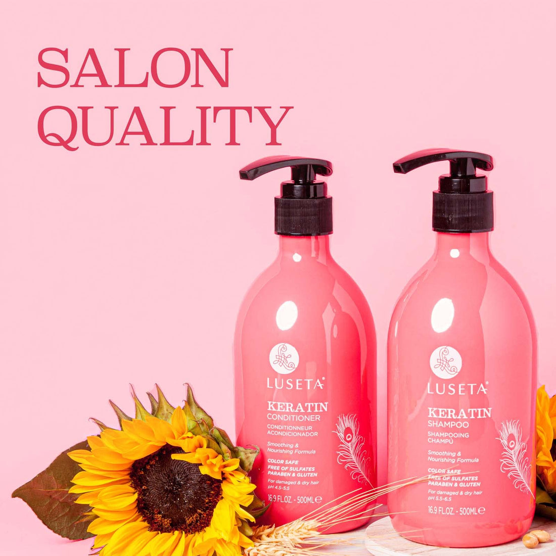 Luseta Keratin Smooth Shampoo & Conditioner Set, for Straight and Wavy Hair, 2 x 16.9 Oz