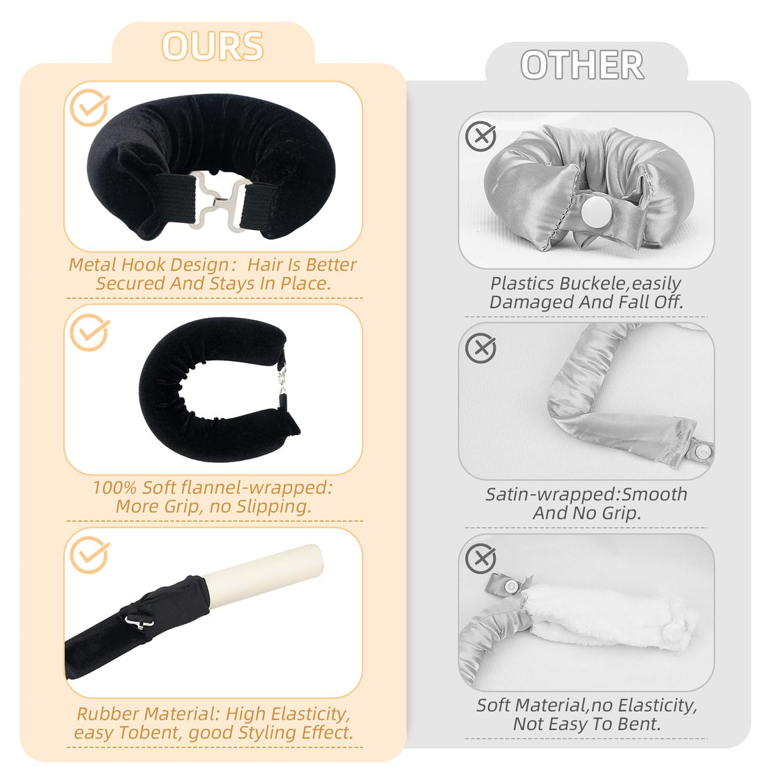 Overnight Heatless Hair Curler Blowout Rods Jumbo, Heatless Curls Satin Jumbo Flexi Rods to Sleep in,Soft Heatless Rod for All Hair Types,No Heat Overnight Sleeping Curls Styling Tools 3pcs Khaki