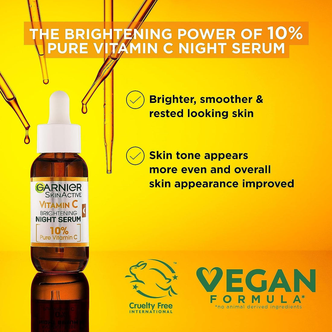 Garnier Targeted Anti Dark Spot Night Serum for Face, with 10% Pure Vitamin C & Hyaluronic Acid, Anti Pigmentation & Dullness, For All Skin Types, Approved by Cruelty Free International, Vegan, 30 ml
