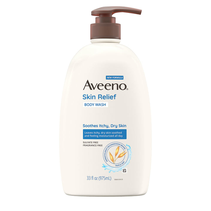 Aveeno Skin Relief Fragrance-Free Body Wash With Oat To Soothe Dry Itchy Skin, Gentle, Soap-Free & Dye-Free For Sensitive Skin, 975ml
