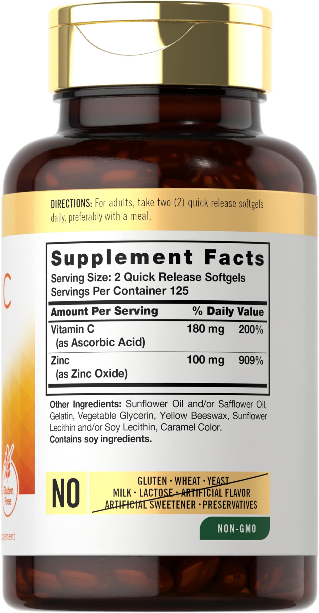 Carlyle Vitamin C with Zinc | 250 Softgels | Bioavailable | Ascorbic Acid | Zinc Oxide | Non-GMO and Gluten Free Supplement