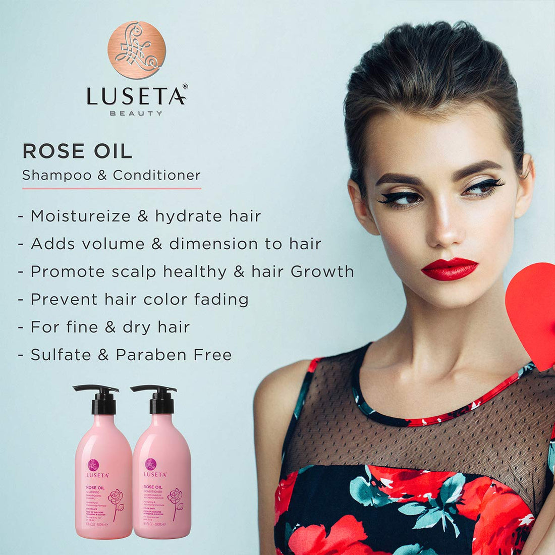 Luseta Rose Oil Shampoo and Conditioner Set for Fine and Dry Hair 2 16.9oz