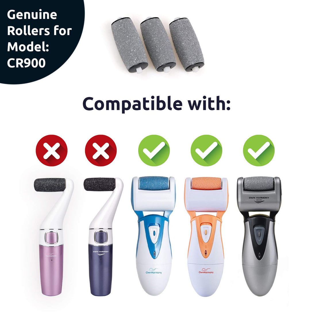 Extra Coarse 3 Refill Rollers by Own Harmony for Electric Callus Remover CR900 - Foot Care for Healthy Feet - Best Pedicure File Tools - Refills 3 Pack Extra Coarse Replacement Roller For Men