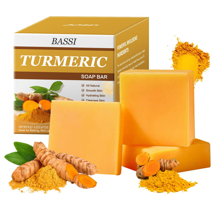 3 PCS Turmeric Soap Bar for Face & Body Cleanser - 10.59 oz (3 X 3.53oz) All Natural Turmeric Skin Soap, Smooth Skin and Hydrating Skin, Handmade Ginger Soap For All Skin Types For Men and Women