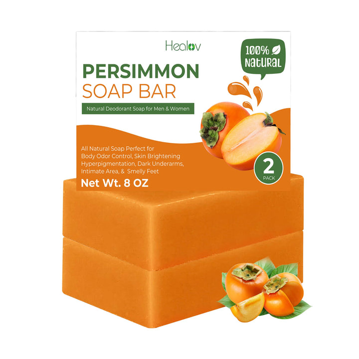 Healov Persimmon Soap Bar for Body Odor Control – Purifying Deodorizing Face & Body Wash for Eliminating Body Odor – Great for Skin Brightening, Hyperpigmentation – Deodorant Soap for Men & Women