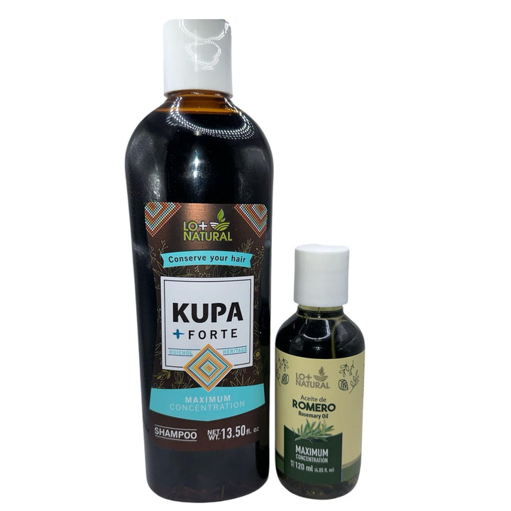 LO+NATURAL Shampoo De Romero & Sabila (Rosemary and Aloe Vera Shampoo) KUPA + FORTE 13.5 oz Organic + ACEITE DE ROMERO (Rosemary Oil) 4.05 fl oz Huichol Heritage Maximum Concentration