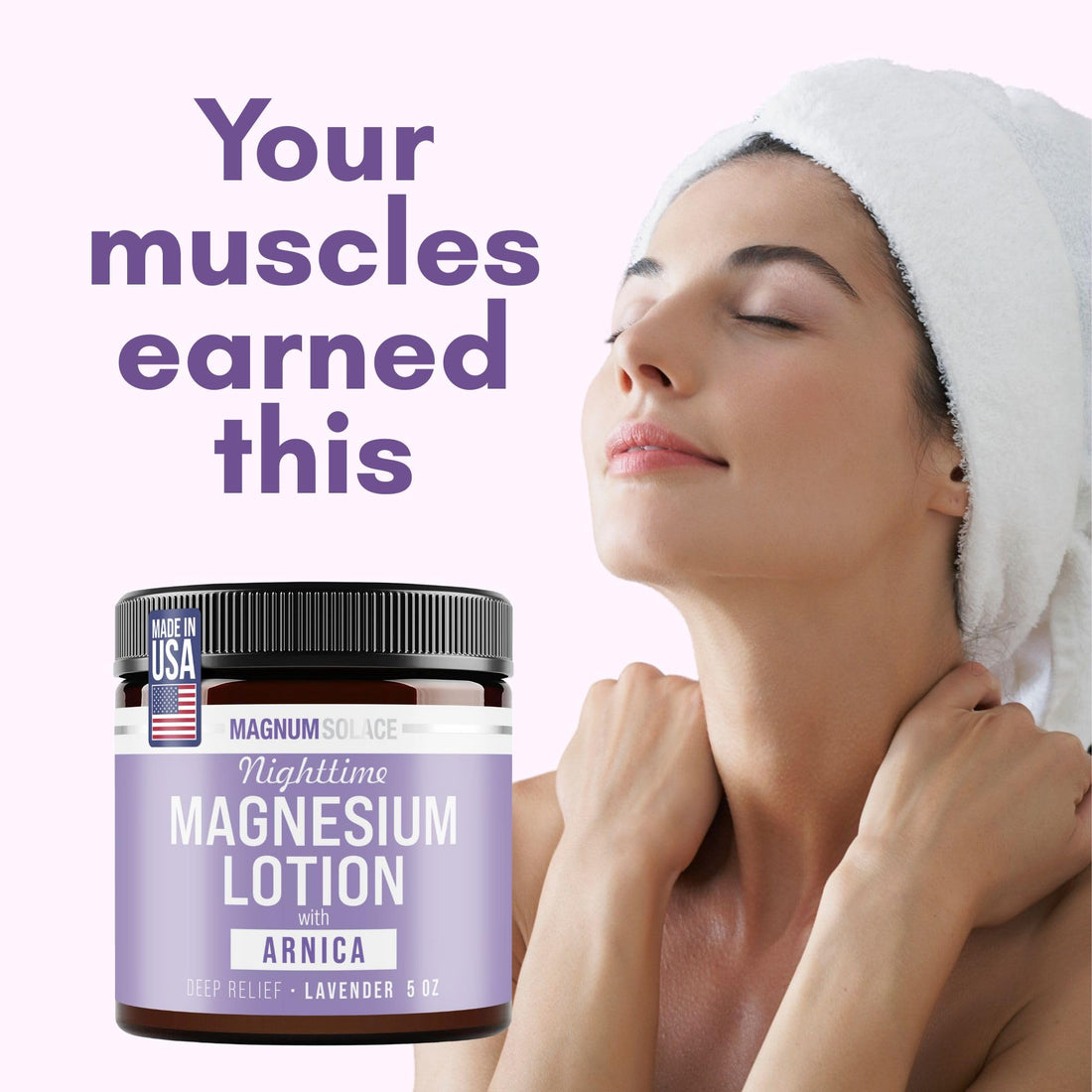 Magnum Solace Nighttime Magnesium Lotion with Arnica – Highly Concentrated Magnesium for Muscles & Joints – Apply to Legs or Feet Before Bed
