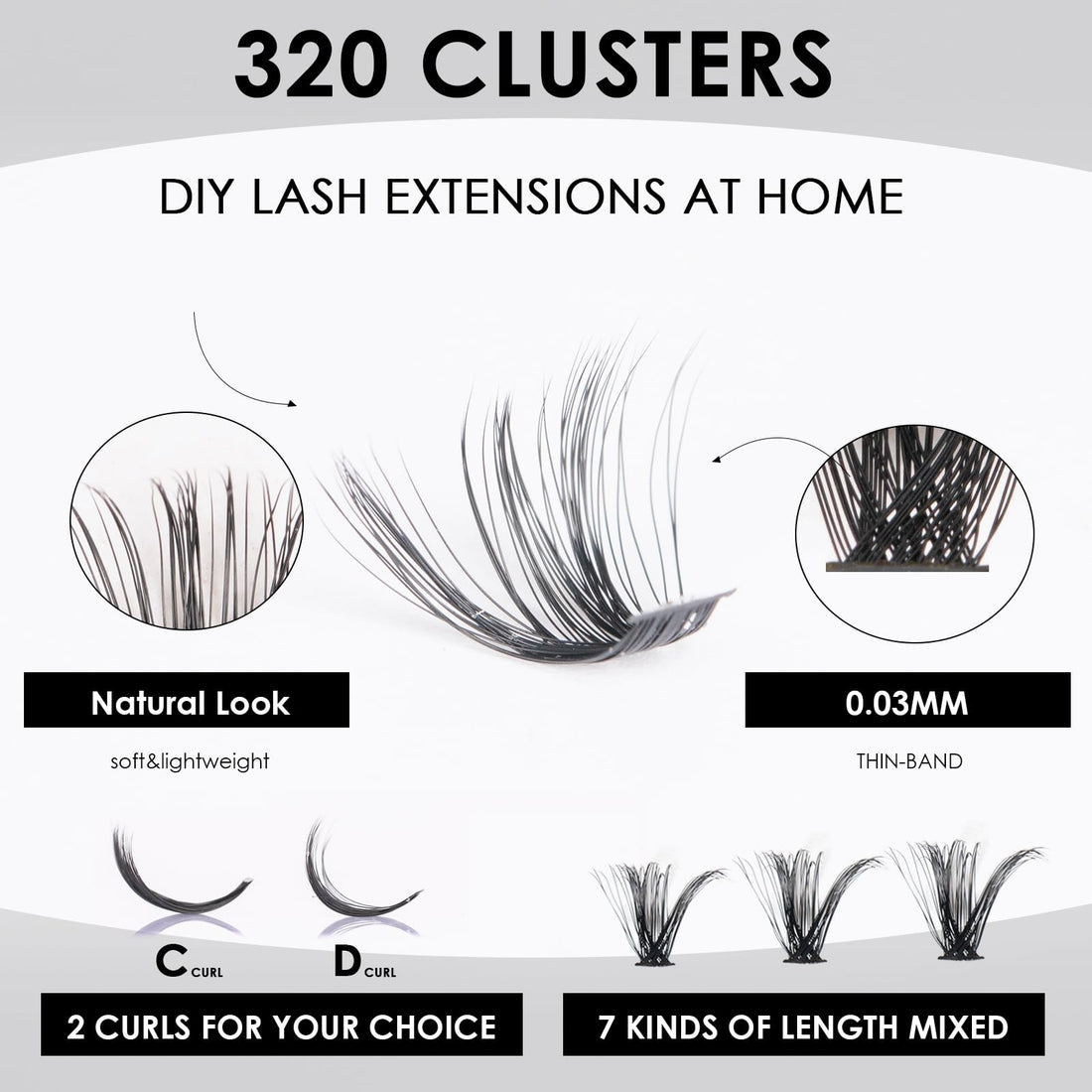 DIY Lash Extensions Kit 320pcs Individual Lashes Clusters 60D 80D D Curl Eyelash Extension Kit with Applicator and Lash Bond&Seal,Clusters Lash Glue Remover For False Eyelash Mix 10-16mm (60D+80D KIT)