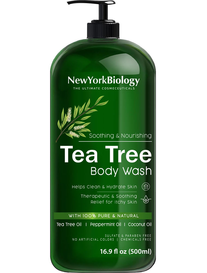 New York Biology Tea Tree Body Wash for Men and Women - Moisturizing Body Wash Helps Soothe the Skin - Refreshing and Hydrating Cleanser for Body and Feet - 16.9 Fl Oz (Pack of 2)