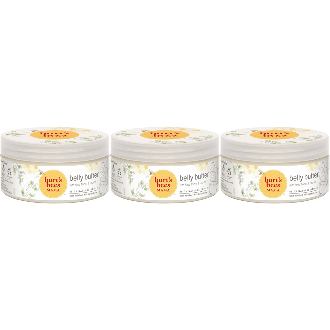 Burt's Bees Mama Belly Butter Stretch Mark Cream for Pregnancy Massages Body & Reduces Scar Appearance, Prenatal & Postnatal Tummy Skin Care, Shea Butter & Vitamin E Rich Formula, 6.5 Oz (Pack of 3)