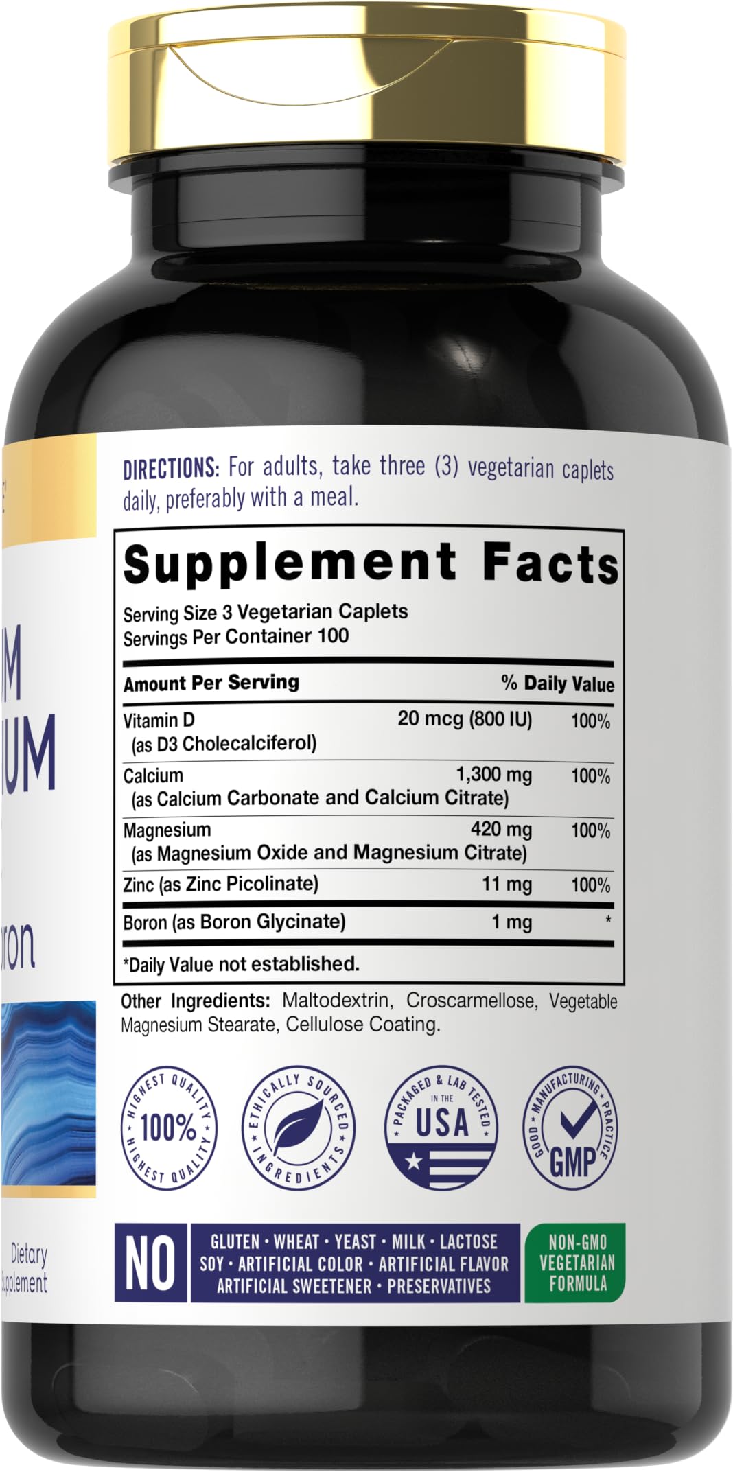 Carlyle Calcium Magnesium Zinc Vitamin D3 Supplement with Boron | 300 Caplets | Vegetarian, Non-GMO