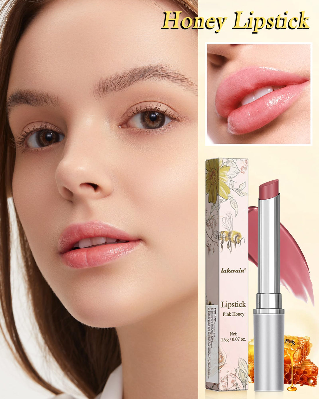 Tinted Lip Balm-1Pcs Pink Color Honey Hydrating Lip Tint Moisturizer, Shiny Honey Lip Care Balm for Dry Lip, Moisturizing Sheer Lip Gloss Lip Treatment,Mother's Day Lip Makeup Gift for Women Girl