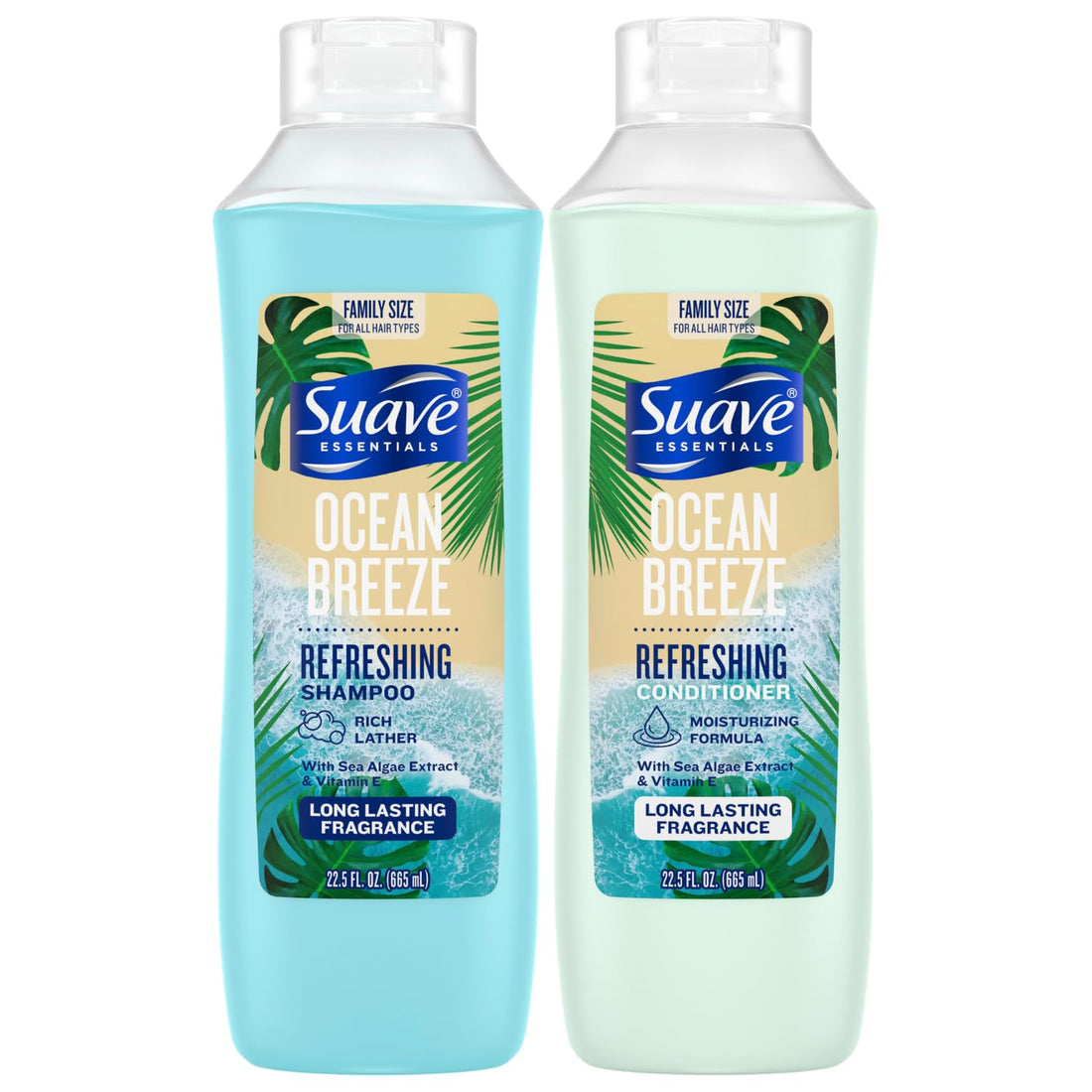 Suave Shampoo & Conditioner Set, Ocean Breeze – Everyday Refreshing Formulas with Sea Algae Extract & Vitamin E, 22.5 Oz Ea (2 Piece Set)