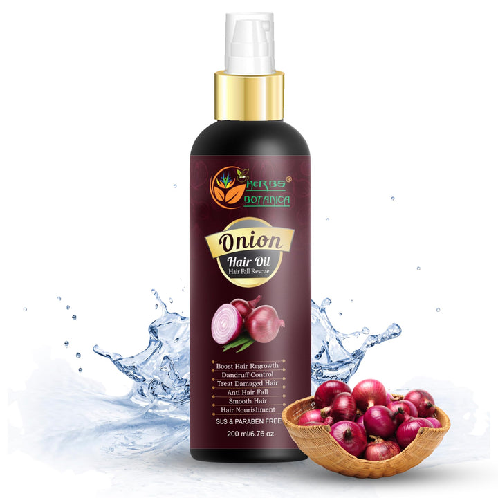 Herbs Botanica Red Onion Hair Oil Onion Seed Oil for Hair Care Healthy Essentials Vitamins Onion Oil, Jojoba, Argan, Tea Tree, Sandalwood, Rose Oils 6.76 fl oz / 200 ml