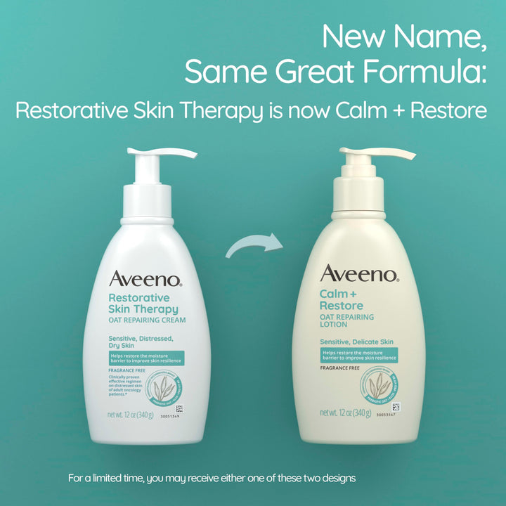 Aveeno Calm + Restore Oat Repairing Body Lotion for Sensitive Skin, Daily Moisturizer with Prebiotic Oat, Aloe & Pro-Vitamin B5 Helps Restore Skin's Moisture Barrier, Fragrance Free, 12 oz