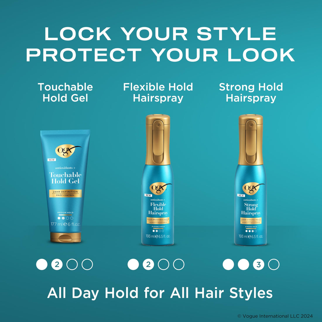 OGX Antioxidants + Strong Hold Hairspray, Anti Humidity Hairspray for 24 Hour Hold & Protection for Your Style, Hair Spray in a Continuous Mist Bottle, Paraben-Free, 6.5 fl. oz