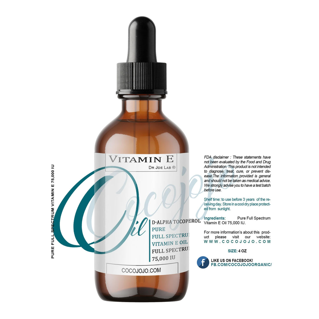 cocojojo Vitamin E Oil for Skin, Organic Vitamin E Oil for Hair, Face, Liquid Vitamin E, Vitamin E Body Oil, 100% Pure Natural Cold Pressed Unrefined, Moisturizes & Nourishes, Non GMO - 4 Oz