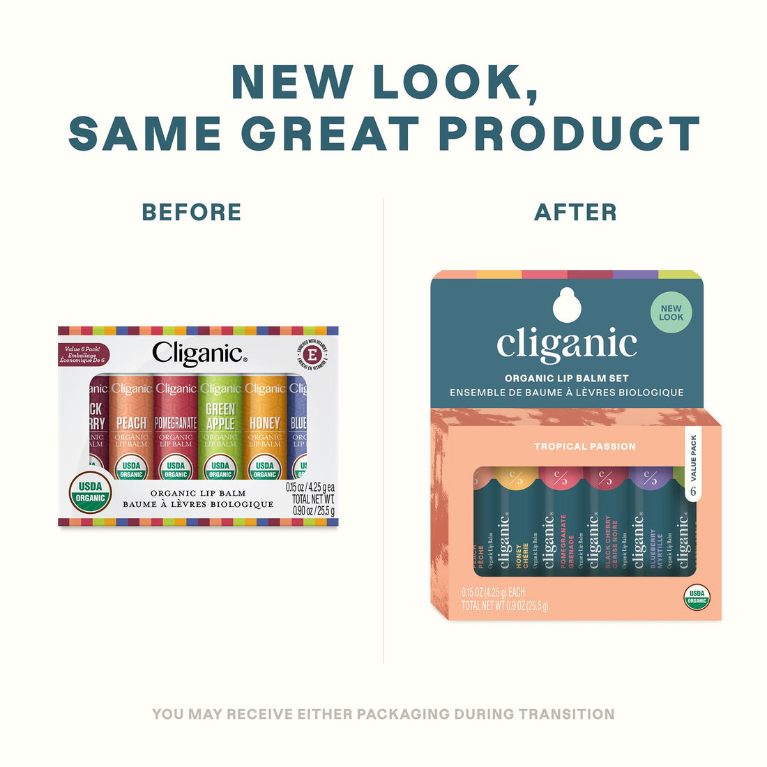 Cliganic Organic Lip Balm Set - 6 Tropical Flavors - 100% Natural Moisturizer for Cracked & Dry Lips (Packaging May Vary)
