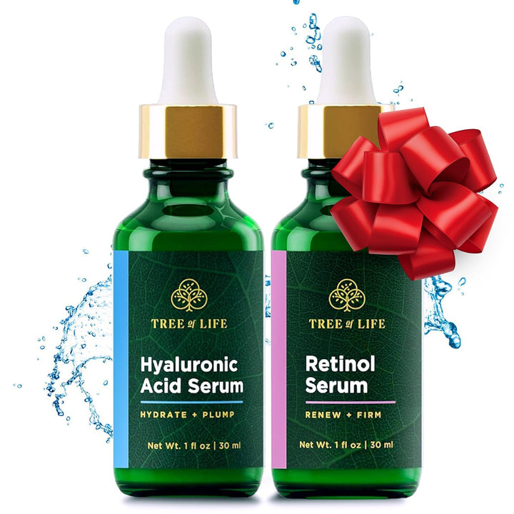 Tree of Life Beauty Facial Skin Care Set, Brightening, Firming, Hydrating, Dry Face, Dermatologist Tested - Retinol Serum and Hydrating Hyaluronic Acid - Skin Care Kit, 2 count of 1 Fl Oz