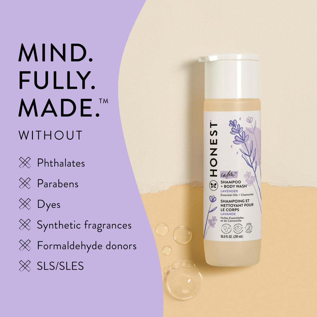 The Honest Company 2-in-1 Cleansing Shampoo + Body Wash | Gentle for Baby | Naturally Derived, Tear-free, Hypoallergenic | Lavender Calm, 10 fl oz