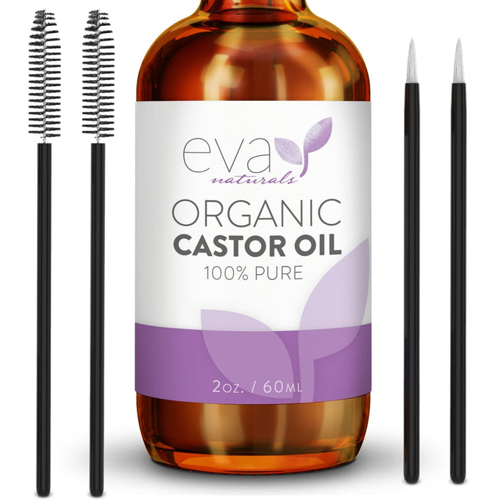 Eva Naturals Organic Castor Oil (2oz) - Promotes Hair, Eyebrow and Lash Growth - Diminishes Wrinkles and Signs of Aging - Hydrates and Nourishes Skin - 100% Pure and USP Grade - Premium Quality