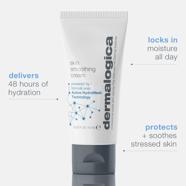 Dermalogica Skin Smoothing Cream Moisturiser, 48-hour Hydration |Hyaluronic Acid, Vitamin E, Vitamin C, Glycerin, Aloevera|Active Hydramesh Technology | Normal/Combination skin| 15 ml
