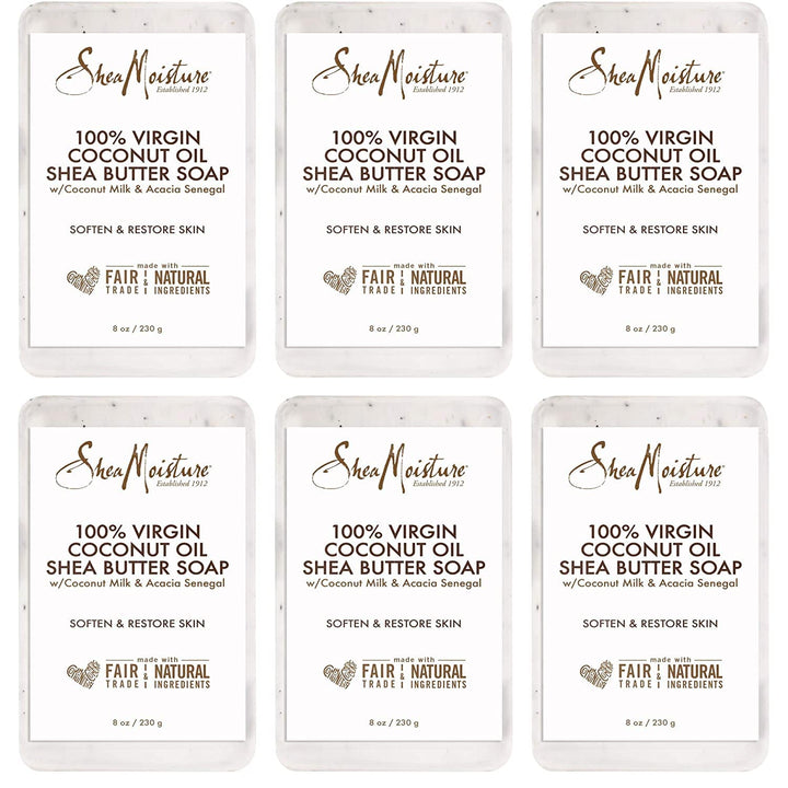 Shea Moisture Soap 8 Ounce Bar 100% Virgin Coconut Oil & Shea (236ml) (6 Pack)