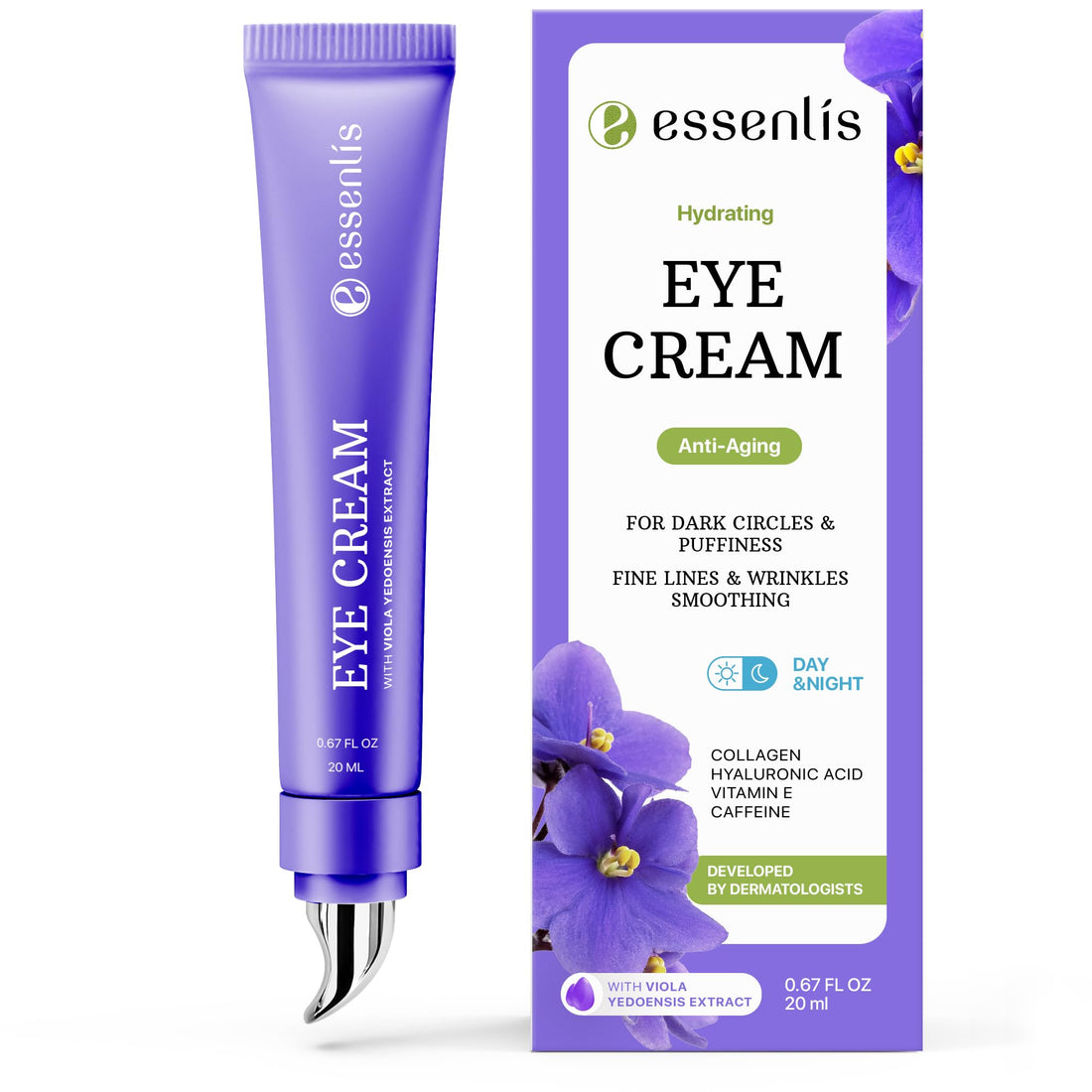 Caffeine Eye Cream for Dark Circles and Puffiness - Day & Night Collagen Hydrating Eye Cream for Wrinkles - Firming Anti Aging Effect - Bags Under Eyes Treatment for Women & Men - Remover & Corrector