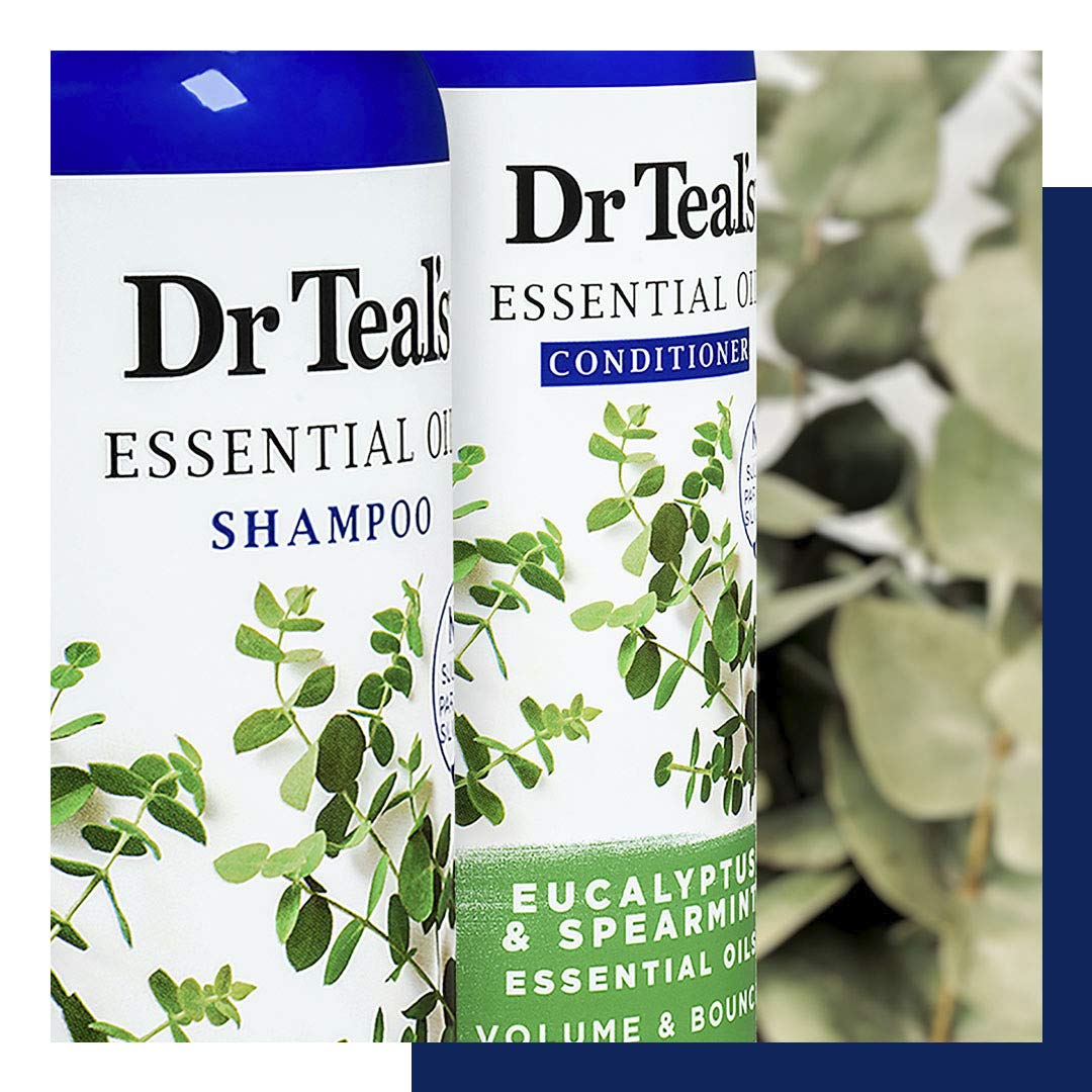 Dr. Teal's Eucalyptus & Spearmint Conditioner (1 Bottle, 16 fl oz) - Volume & Bounce Essential Oils Brings Dull Looking Hair Back to Life - Plant Proteins Strengthen, Hydrate & Keep Hair Healthy