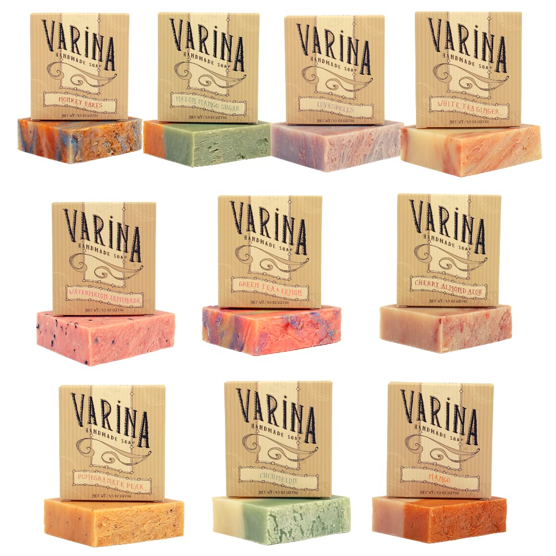 Varina Natural Fruity Variety Bar Soap - Gentle Cleansing for Sensitive Skin, Fruity - 10 Pack