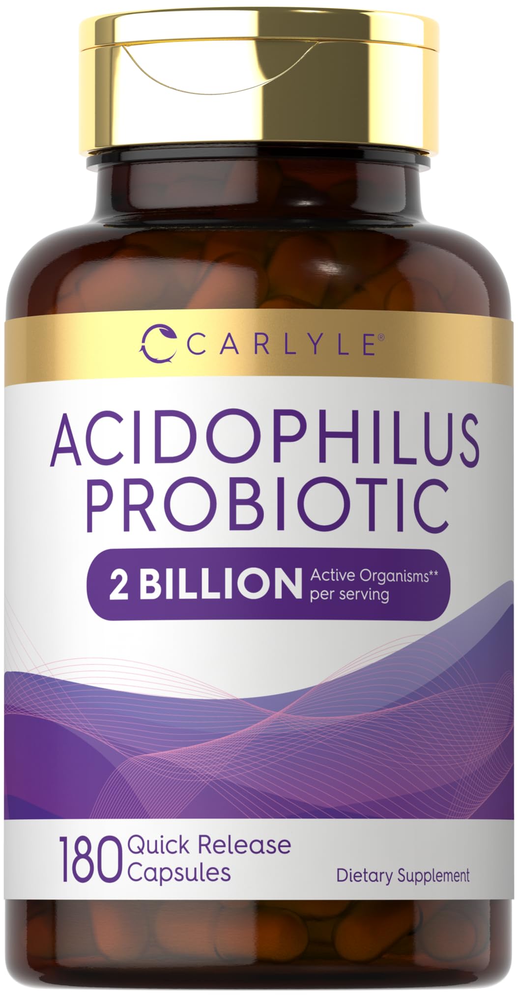 Carlyle Acidophilus Probiotic for Women & Men's Digestive Health | 2 Billion CFU | 180 Quick Release Capsules | Non-GMO & Gluten Free