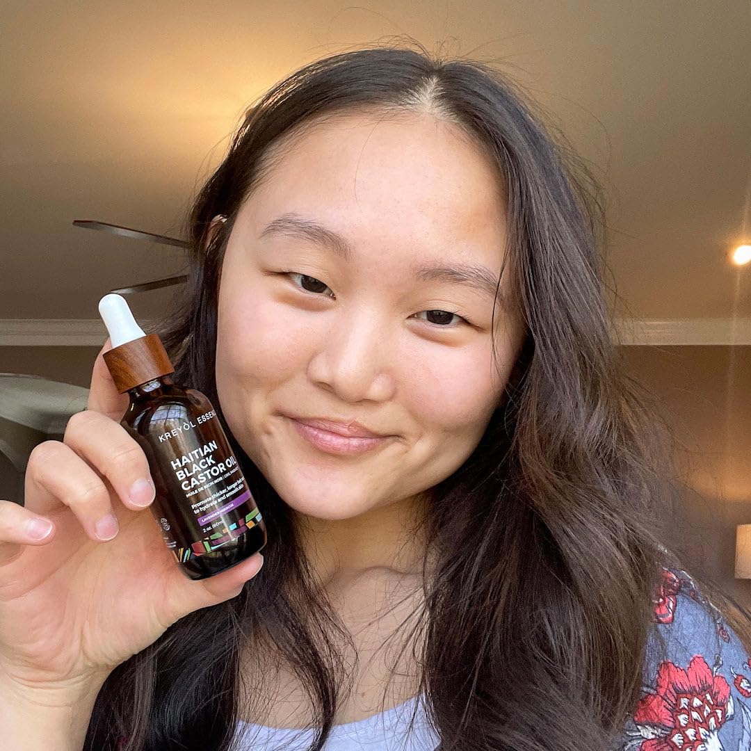 Kreyol Essence - Haitian Black Castor Oil for Skin and Hair, Glass Bottle - Cold Pressed Castor oil, Fuller-Looking Hair, Hexane Free, Natural Humectant