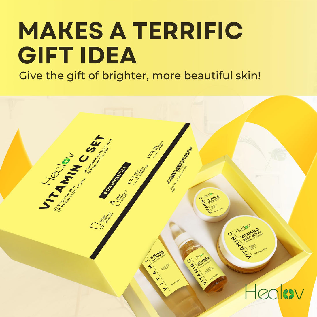 Vitamin C Skincare Set – Hydrating Facial Cleanser, Exfoliating Body Scrub, Face Cream & Anti Aging Serum – Vit C Reduces Dullness, Fine Lines, Wrinkles, Dark Circles – Travel Kit for Youthful Skin