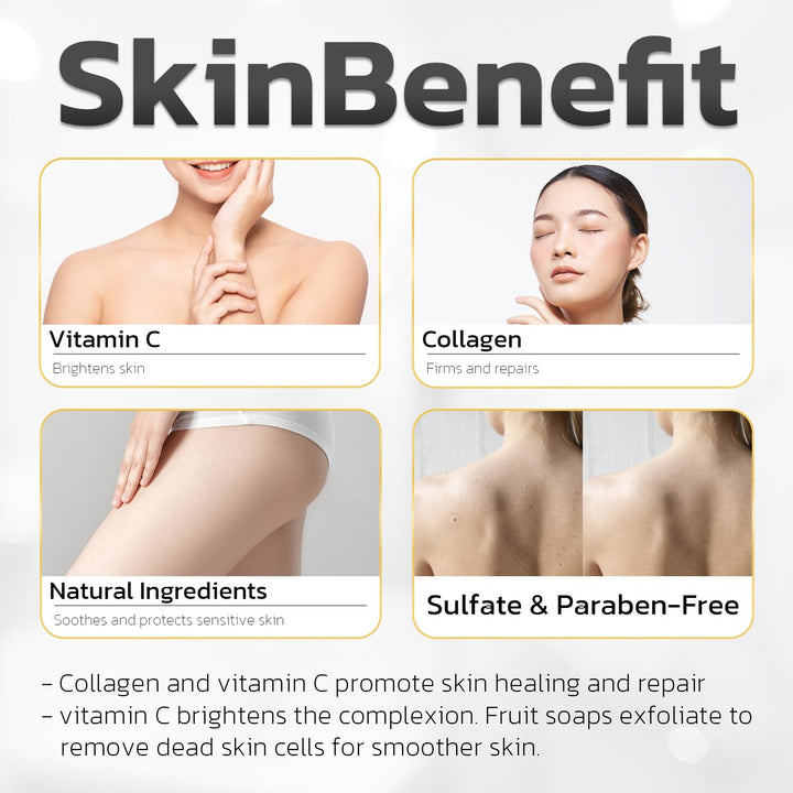 Greenaree Fruit-Shaped Natural Soap Bar – Moisturizing with Vitamin C & Collagen, Thai Botanicals, Gentle Cleanser for Sensitive Skin, Includes Foam Net, Ideal for Body & Hands, Gift-Ready (1 Pack)