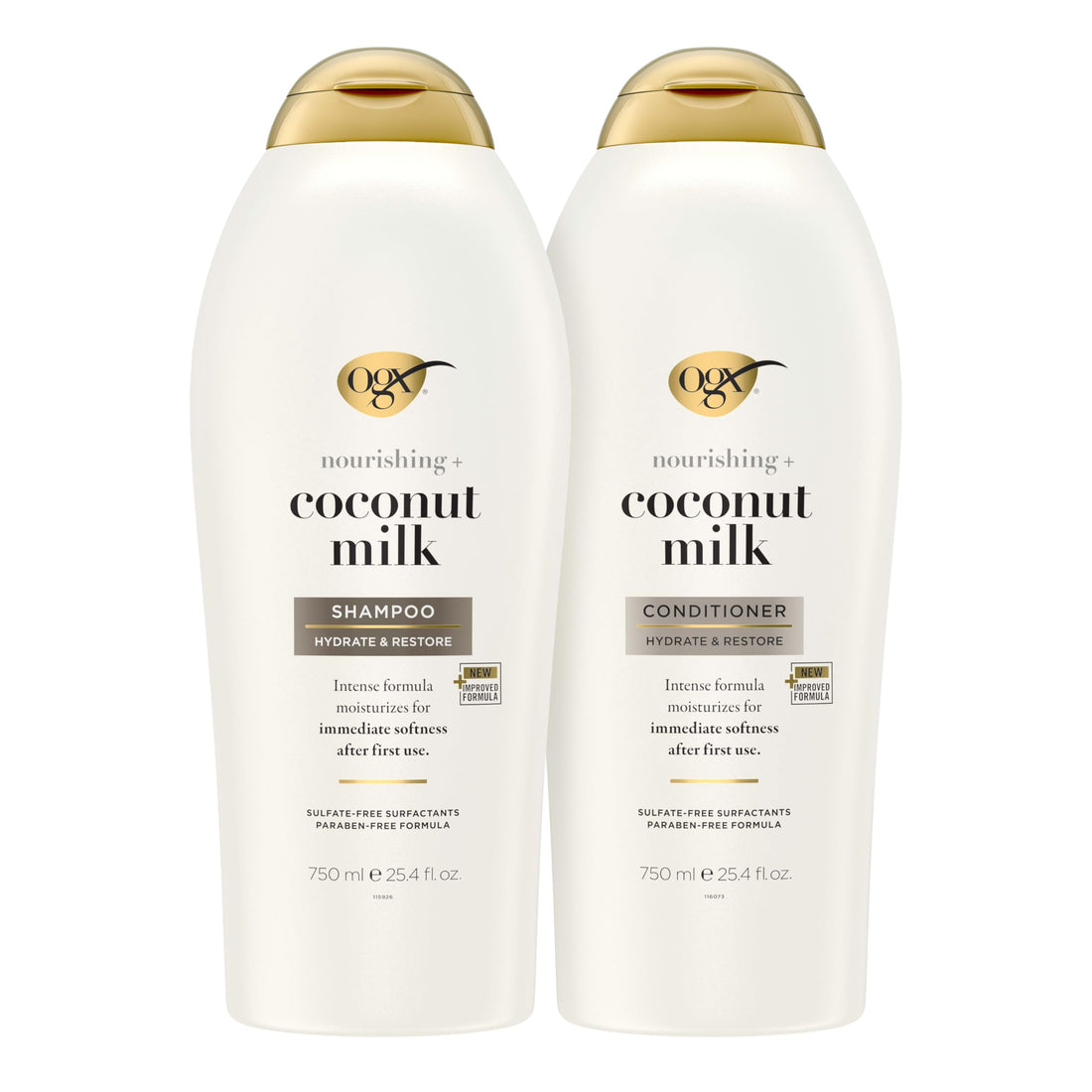 OGX Nourishing + Coconut Milk Shampoo & Conditioner Set, Hydrating & Restoring Moisturizes for Soft Hair After the First Use, Sulfate-Free Surfactants, 4 Items, 4 x 25.4 fl. Oz