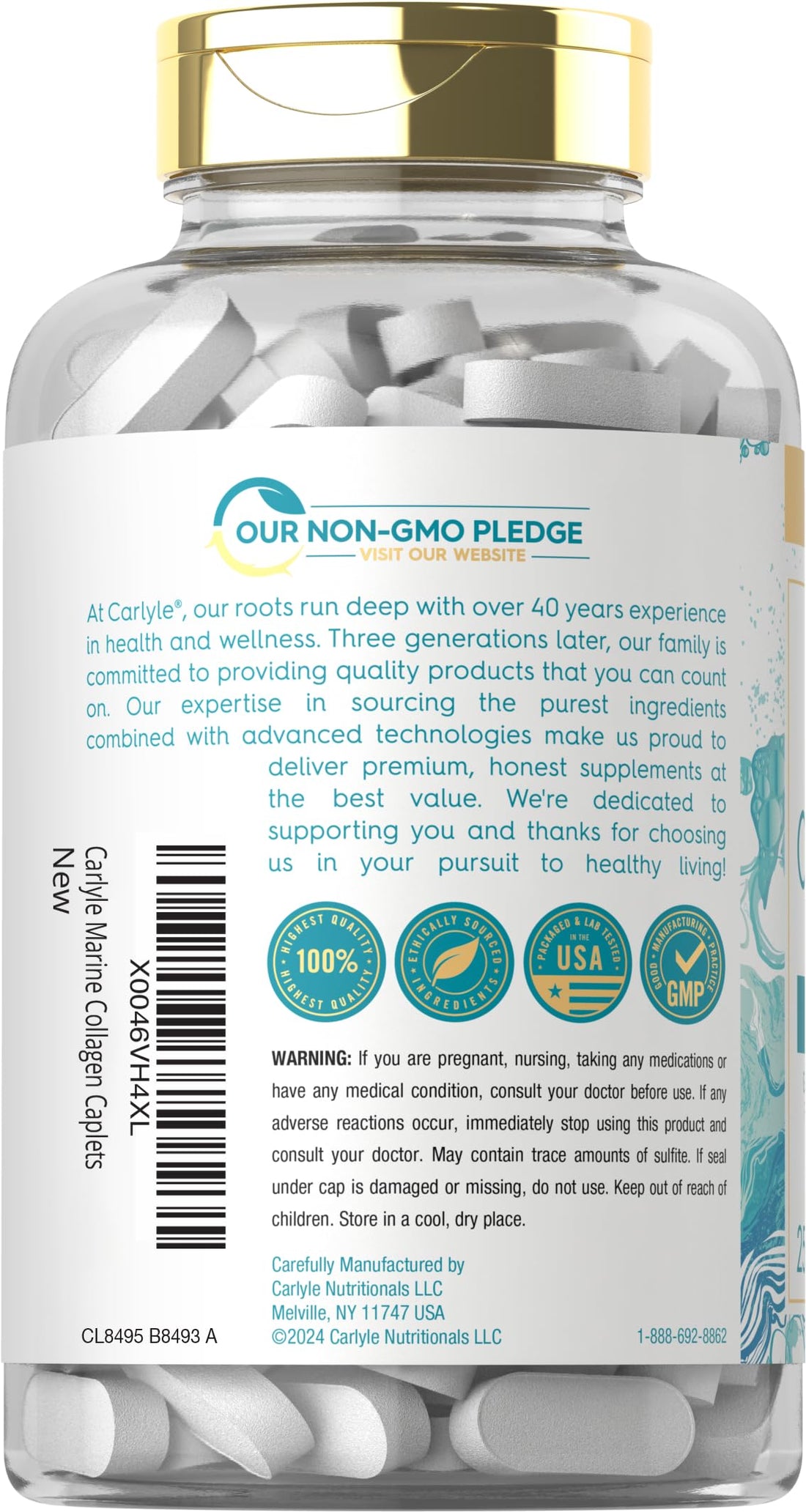 Carlyle Marine Collagen Pills | 250 Caplets | Wild Caught Collagen Peptides | Non-GMO, Gluten Free