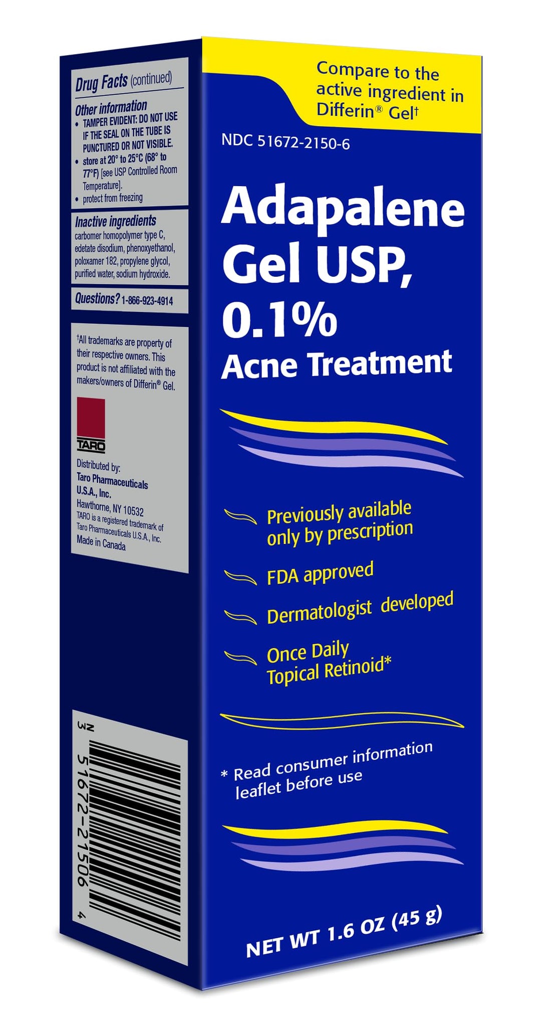 Taro Adapalene 0.1% Acne Treatment Gel (1.6 oz.)