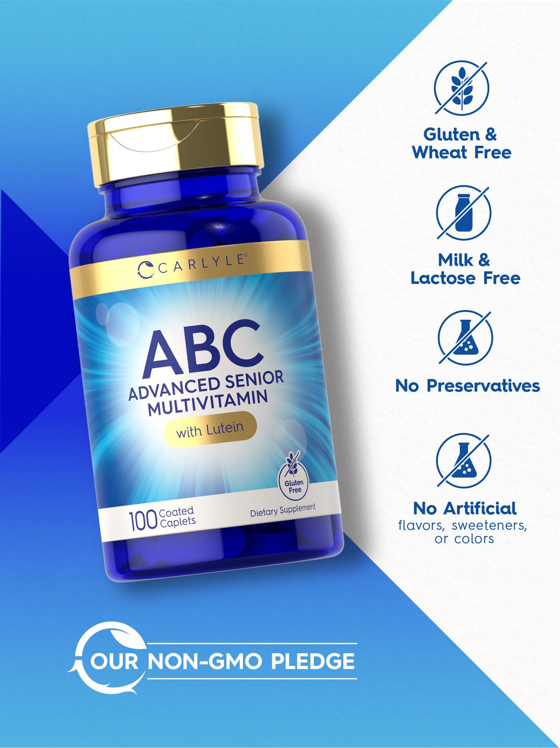Carlyle Senior Multivitamin for Over 60 | 100 Caplets | with Lutein & Lycopene | ABC Advanced Supplement for Men and Women | Non-GMO, Gluten Free