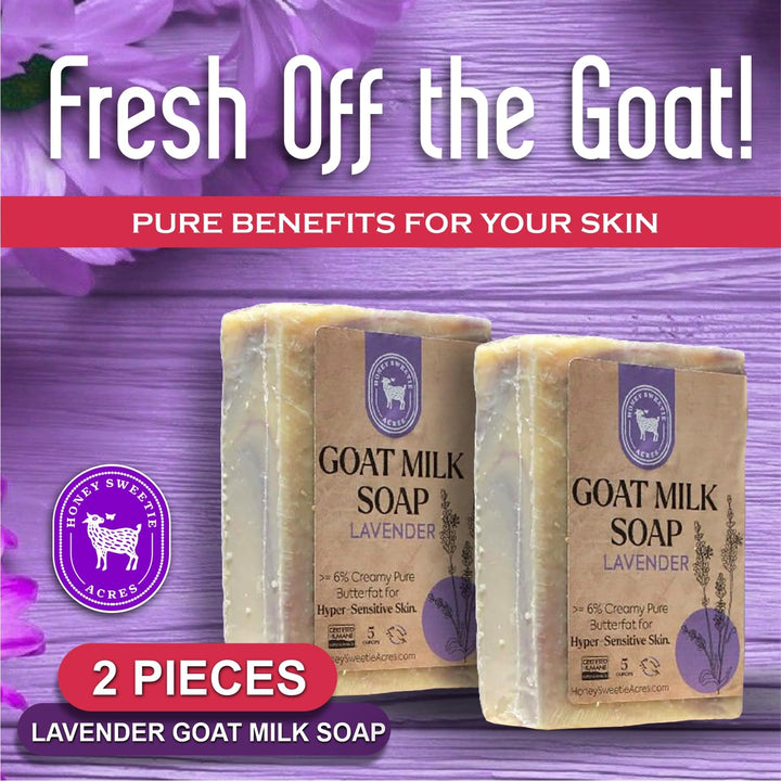 Honey Sweetie Acres 2-Pack Lavender Goat Milk Soap - Handmade 5 oz Bar, Made with Natural Ingredients, Moisturizing & Gentle, Made in the USA