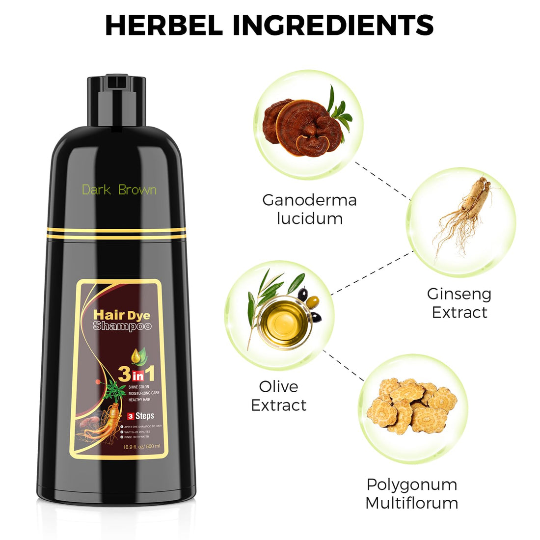 BELEZALIB Instant Dark Brown Hair Dye Shampoo for Women, Hair Color Shampoo for Gray Hair, 3 in 1-100% Gray Coverage - Natural Plant Ingredients, 16.9OZ/500ML