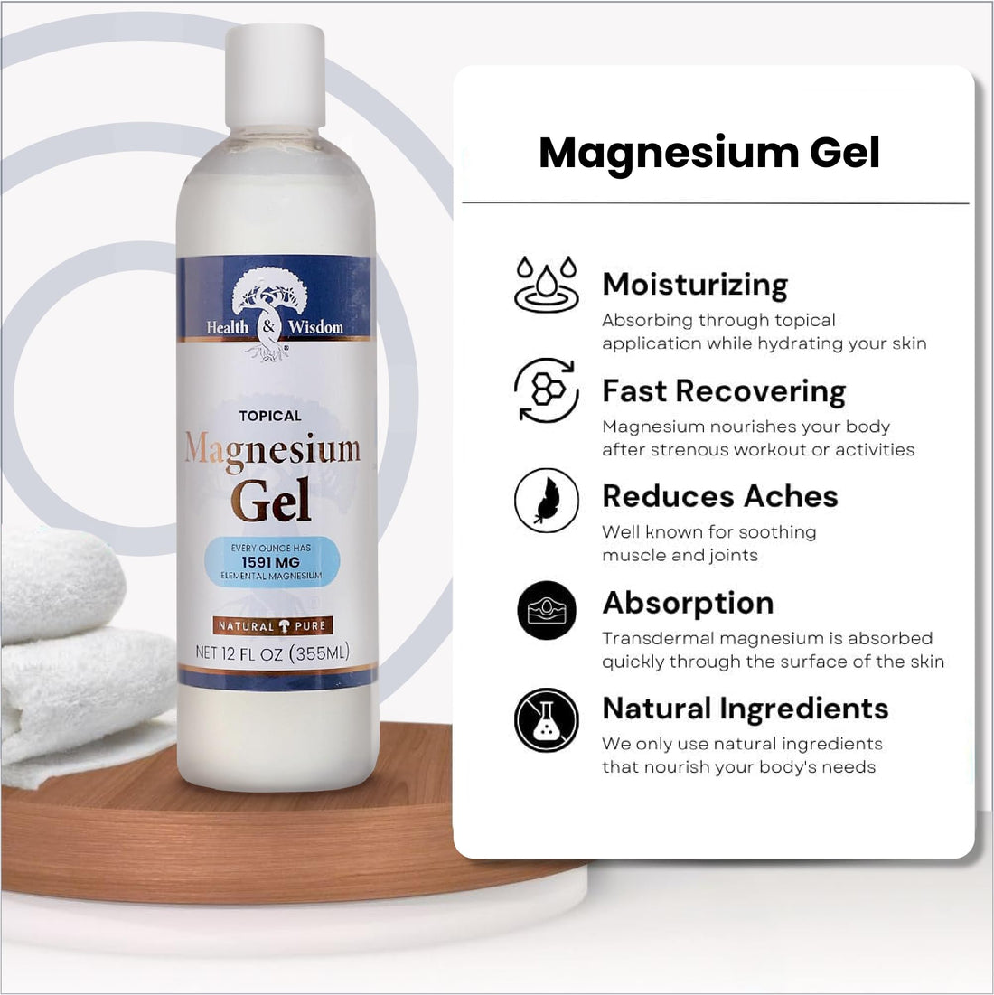 MAGNESIUM GEL with Seaweed Extract 12 OZ by Health and Wisdom