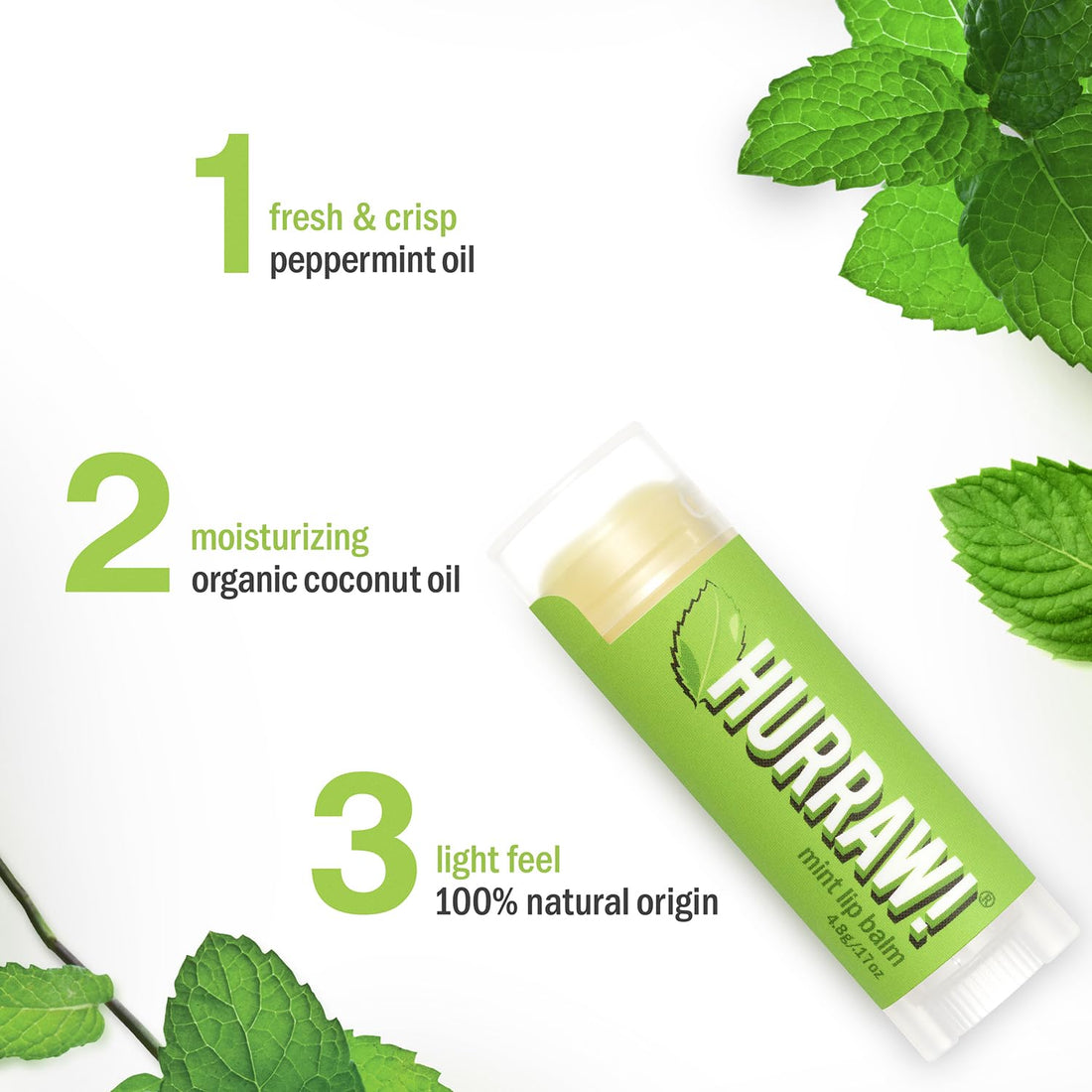 Hurraw! Mint Lip Balm, 2 Pack: Organic, Certified Vegan, Cruelty and Gluten Free. Non-GMO, 100% Natural Ingredients. Bee, Shea, Soy and Palm Free. Made in USA