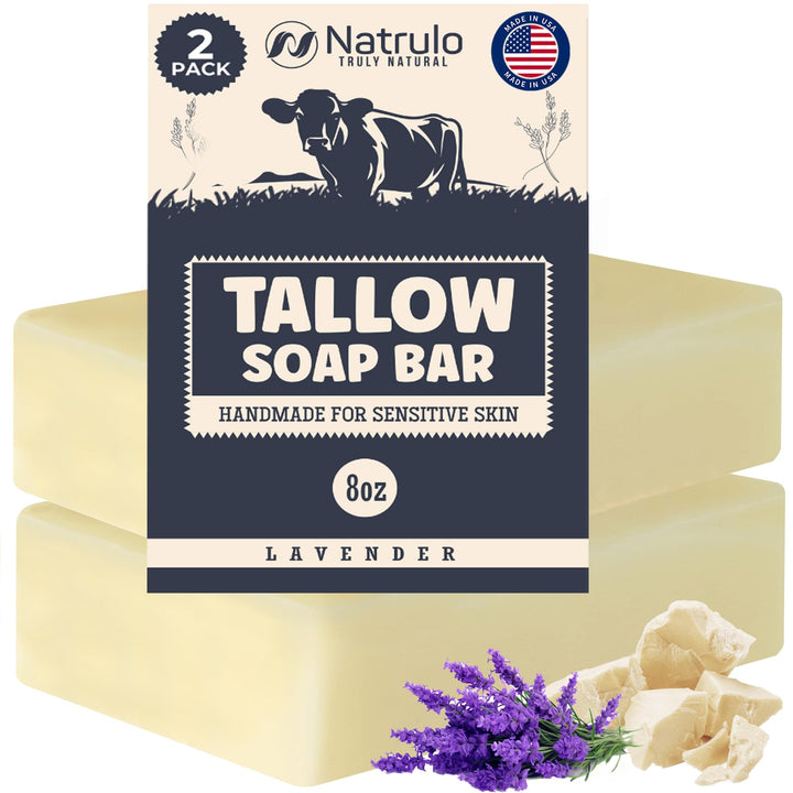 Beef Tallow Soap Bar – All Natural Grass Fed Tallow Soap Lavender – Moisturizing Face & Body Wash Great for Eczema, Dry, Itchy, Sensitive Skin – Handcrafted Bath Soap for Adults, Kids, Made in USA
