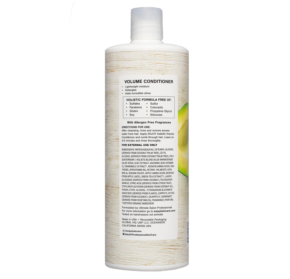 Enjoy Hair Care Holistic Volume Conditioner, pH 3.5-4.5, Hair Conditioner For Damaged Hair, Conditioner Curly Hair Products - 33 Fl Oz