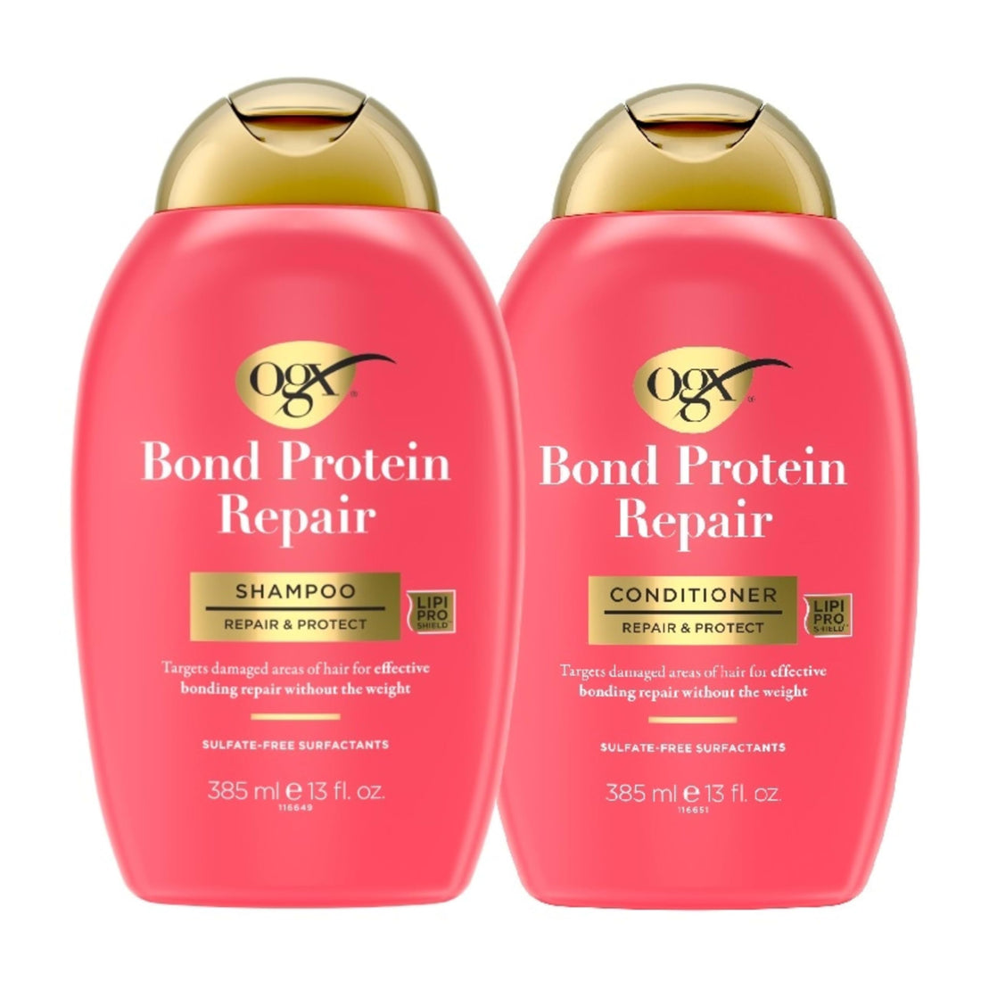 OGX Repair + Protect Bond Protein Repair Shampoo + Conditioner, Targets Damaged Areas of Hair for Effective Bond Repair, Sulfate-Free Surfactants, 13 fl. Oz (Pack of 2)